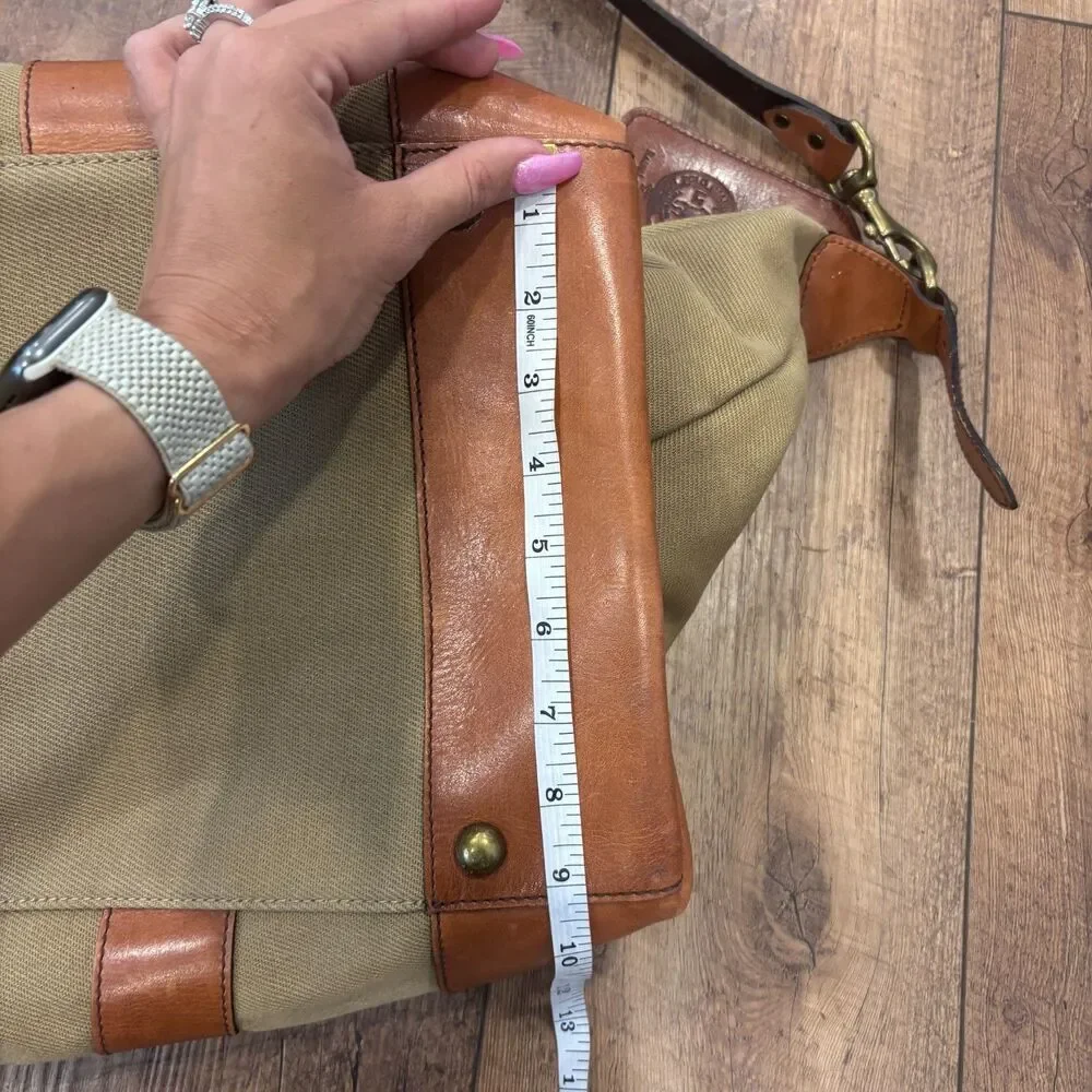 Polo Ralph Lauren Duffle Bag Safari XL Tan Cognac Canvas Leather (23.5x10x10)